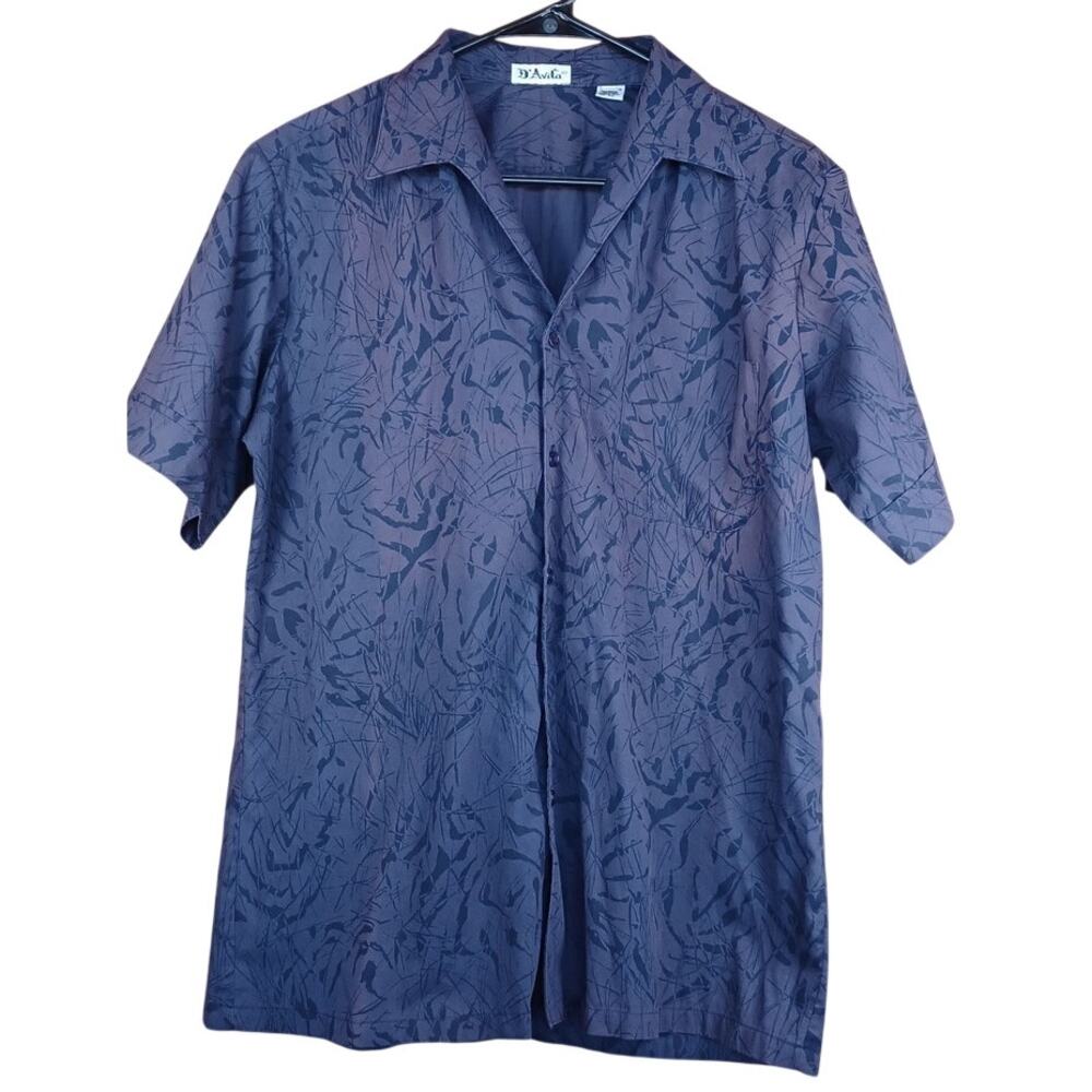 VTG D'Avila Men's M Short Sleeve Button Up Shirt Purple Abstract Print 70s 80s